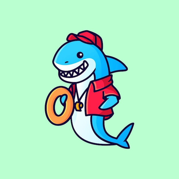 illustration de dessin animé de requin sauveteur souriant