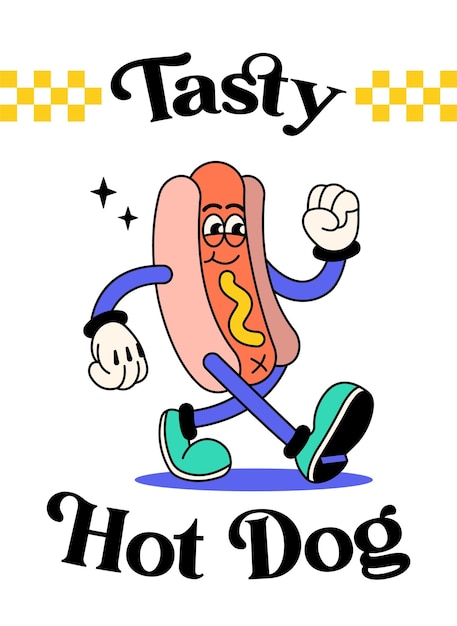 Vecteur illustration de dessin animé rétro hot-dog