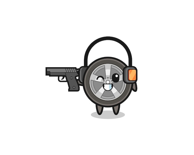 Illustration de dessin animé de roue de voiture faisant un design mignon de champ de tir