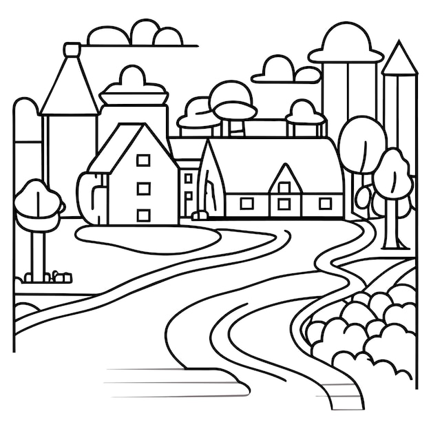 Vecteur illustration de dessin animé de rue de la ville ou de banlieue avec des maisons sur la route en été
