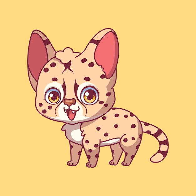 Illustration D'un Dessin Animé Serval Sur Fond Coloré