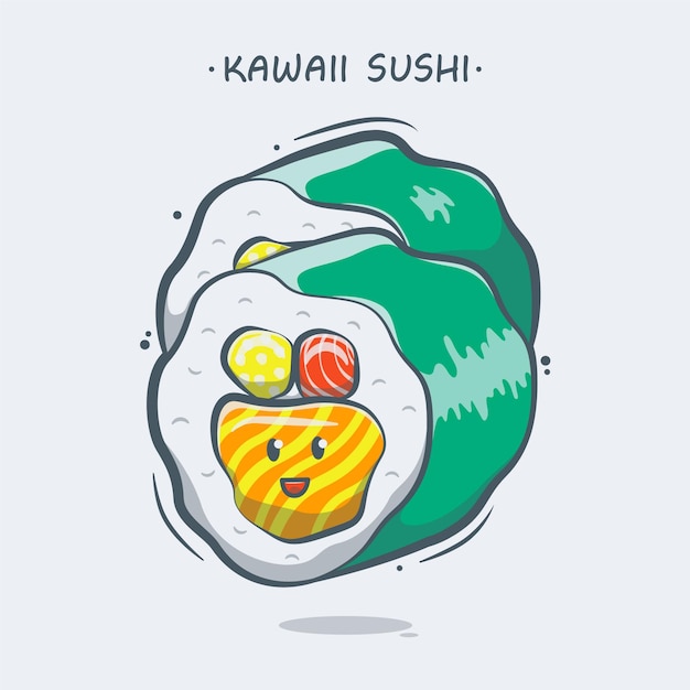 Illustration De Dessin Animé De Sushi Kawaii Dessinés à La Main