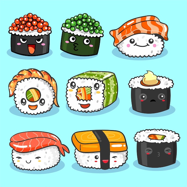 Vecteur une illustration de dessin animé de sushi avec les mots 