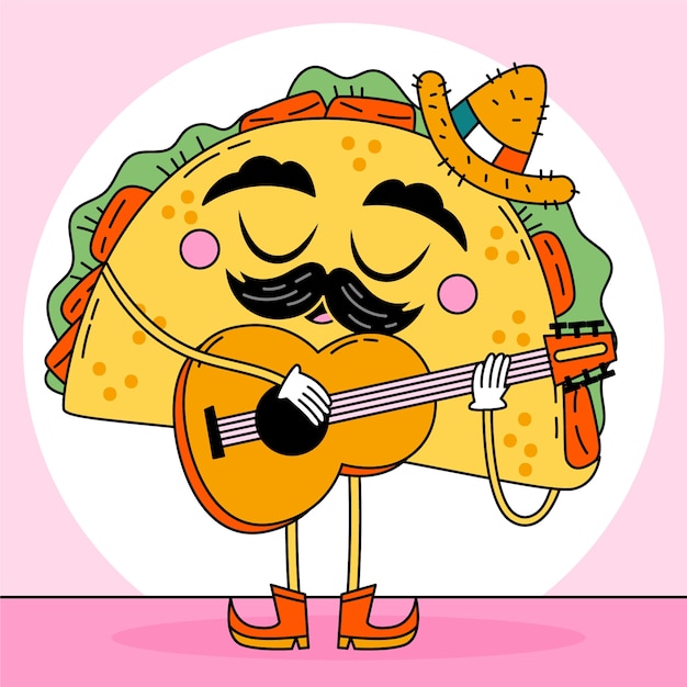 Vecteur illustration de dessin animé de tacos dessinés à la main