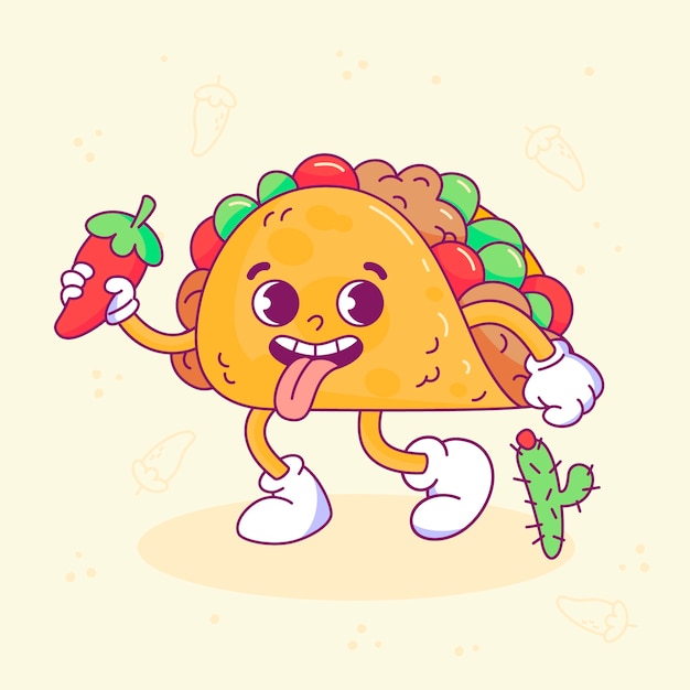 Vecteur illustration de dessin animé de tacos dessinés à la main