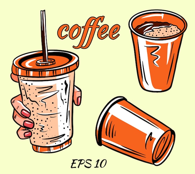 Illustration De Dessin Animé D'une Tasse De Café Adaptée Au Menu, à L'étiquette, à La Collection Et Aux Actifs.