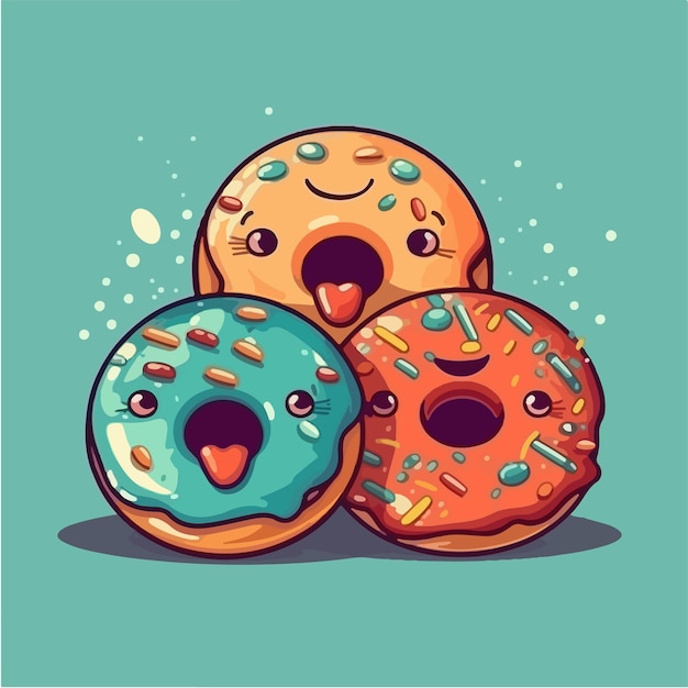 Une Illustration De Dessin Animé De Trois Beignets De Couleurs Différentes.