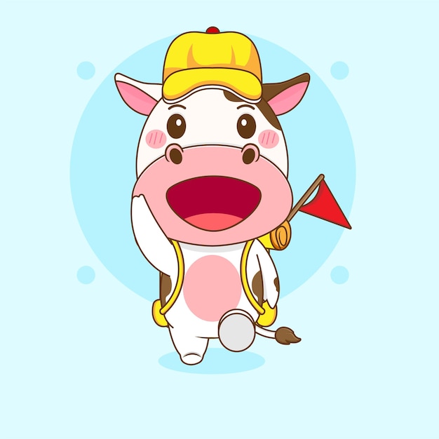 Illustration De Dessin Animé De Vache Mignonne Comme Aventurier