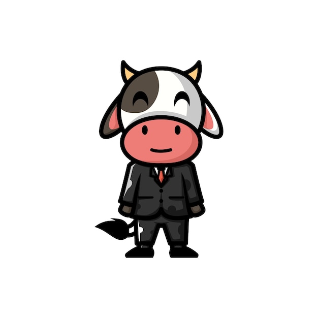 Illustration De Dessin Animé De Vecteur De Logo De Mascotte Une Vache étant Un Homme D'affaires