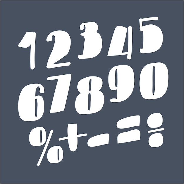 Vecteur illustration de dessin animé de vecteur de nombres drôles blancs isolés sur le fond sombre division point d'exclamation multiplication pour cent est égal à moins