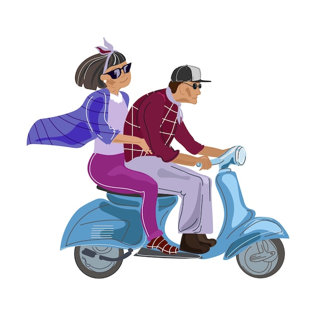 Illustration De Dessin Animé De Vecteur De Personnes âgées Conduisant Un Scooter