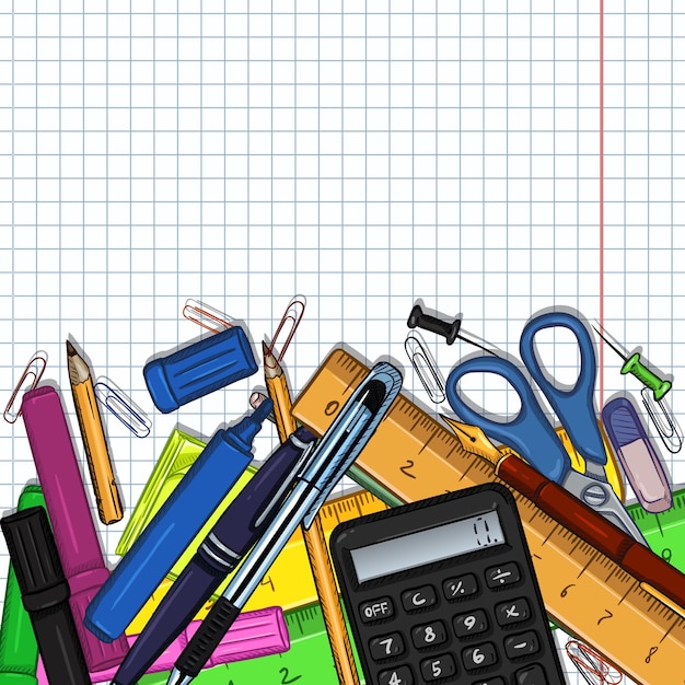 Illustration de dessin animé de vecteur Pile de papeterie avec espace de faire face sur fond quadrillé