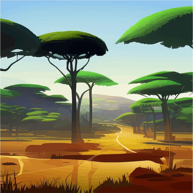 Vecteur illustration de dessin animé vectoriel de savane africaine du paysage du parc safari avec des pierres de plantes de sable et