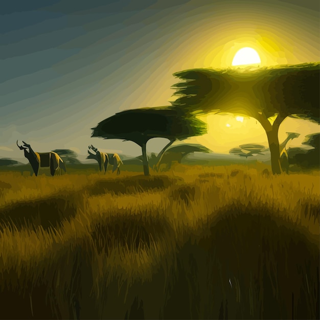 Illustration De Dessin Animé Vectoriel De Savane Africaine Du Paysage Du Parc Safari Avec Des Pierres De Plantes De Sable Et