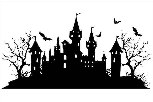 Illustration de dessin animé vectoriel de la silhouette de la maison hantée d'Halloween