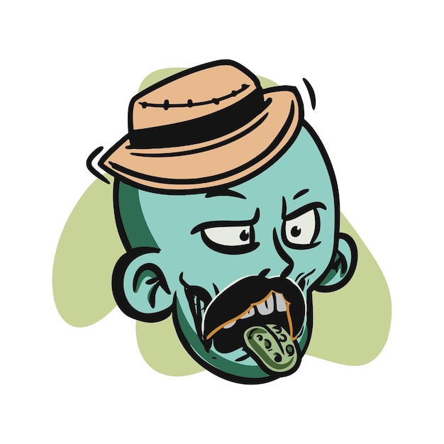 Illustration de dessin animé de zombie de visage pour le vecteur de mascotte d'esport d'émoticône de logo pour la conception de t-shirt et d'autocollant