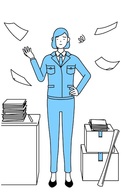 Illustration de dessin au trait simple d'une femme en vêtements de travail qui en a marre de son entreprise non organisée