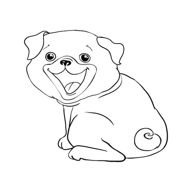 Illustration de dessin à la main du vecteur Pug en couleur noire isolée