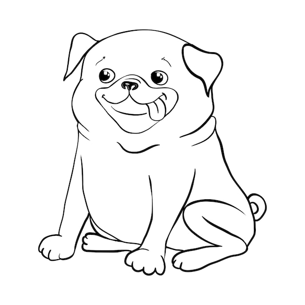 Illustration de dessin à la main du vecteur Pug en couleur noire isolée