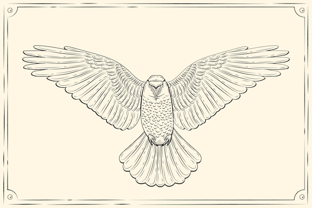 Vecteur illustration de dessin volant de corbeau dessiné à la main