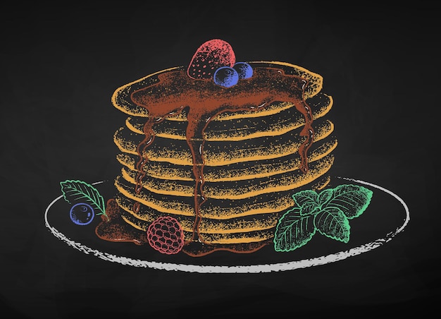 Vecteur illustration dessinée à la craie de crêpes sur fond de tableau noir