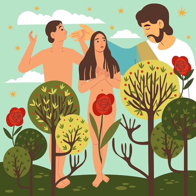 Illustration dessinée à la main d'Adam et Ève