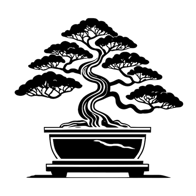 Vecteur illustration dessinée à la main d'un bonsai