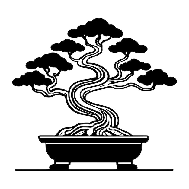 Vecteur illustration dessinée à la main d'un bonsai