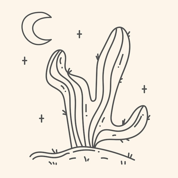 Vecteur illustration dessinée à la main d'un cactus dans le désert dans un style bohème