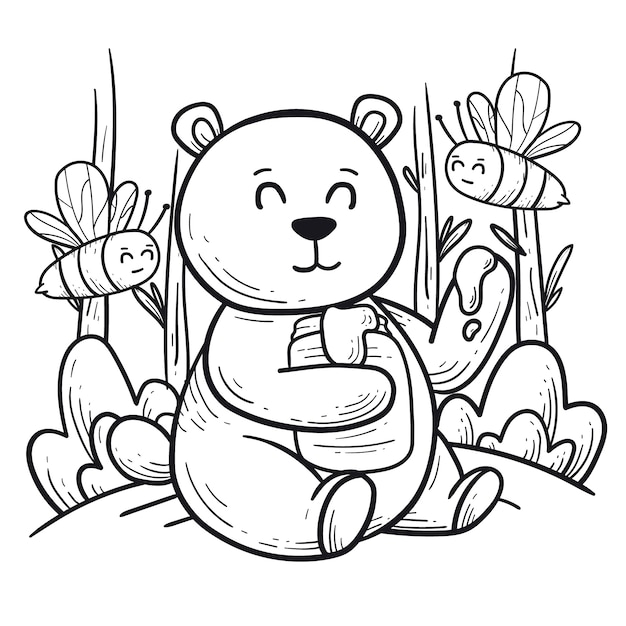 Illustration dessinée à la main du contour de l'ours