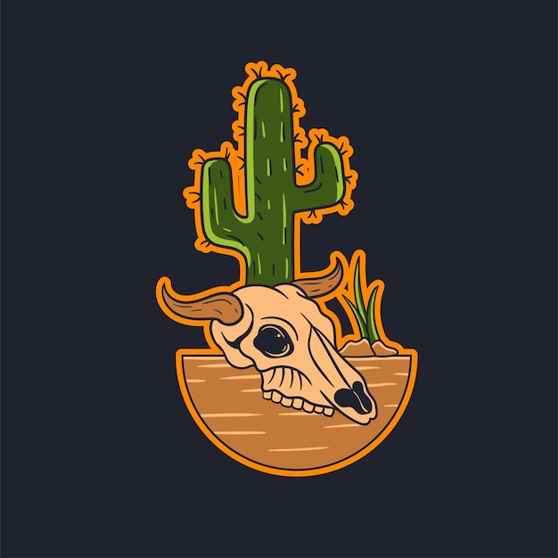 Illustration Dessinée à La Main Du Crâne De Cactus Et De Vache