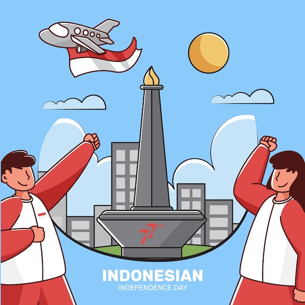 Vecteur illustration dessinée à la main du jour de l'indépendance indonésienne