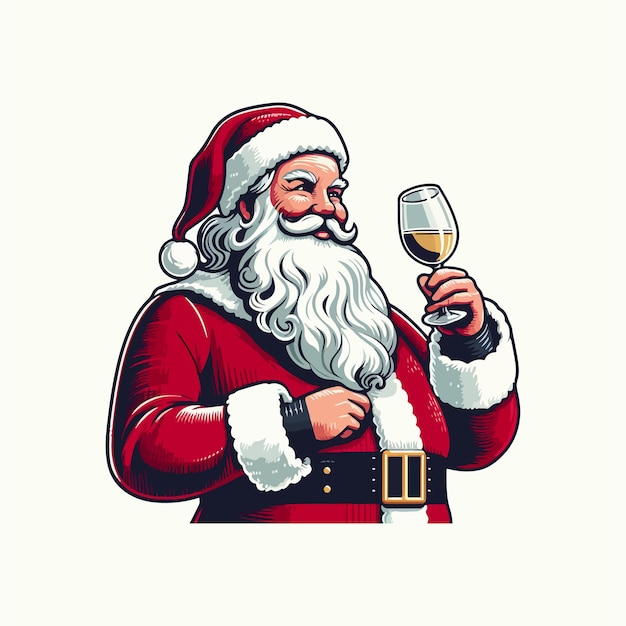 Vecteur illustration dessinée à la main du père noël profitant d'une boisson générée par ai