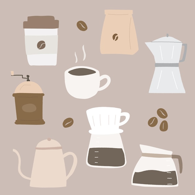 Illustration dessinée à la main d'éléments de café