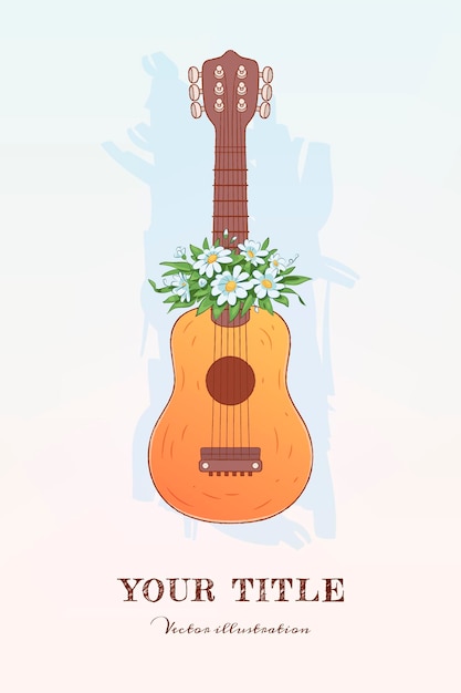 Vecteur illustration dessinée à la main de guitare et de fleurs