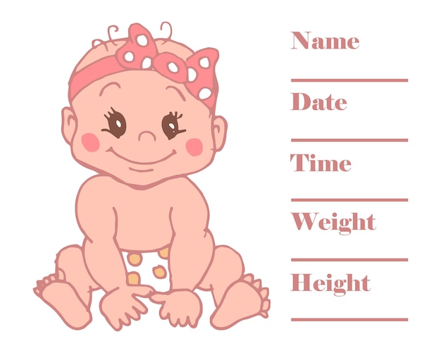 Vecteur illustration dessinée à la main d'une jolie petite fille et de lignes pour les détails du bébé