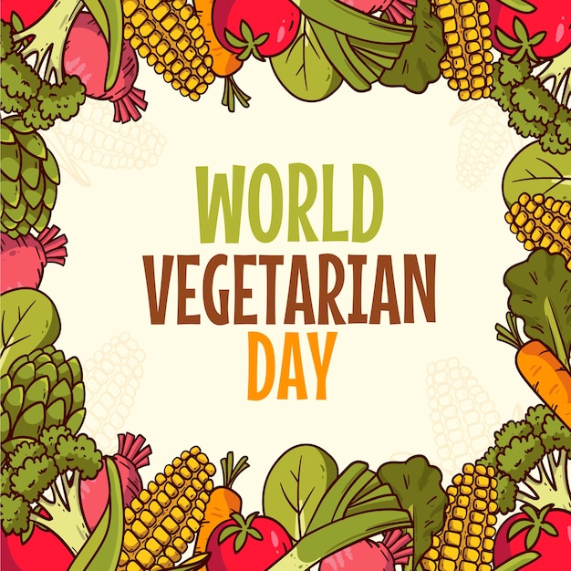 Vecteur illustration dessinée à la main de la journée mondiale des végétariens