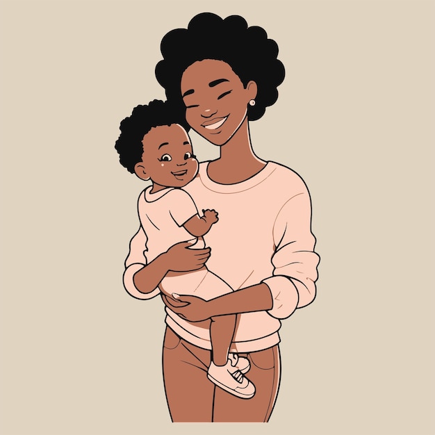Vecteur illustration dessinée à la main d'une mère et de son bébé