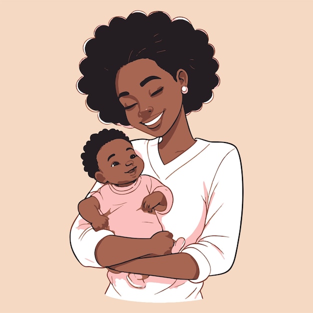 Illustration Dessinée à La Main D'une Mère Et De Son Bébé