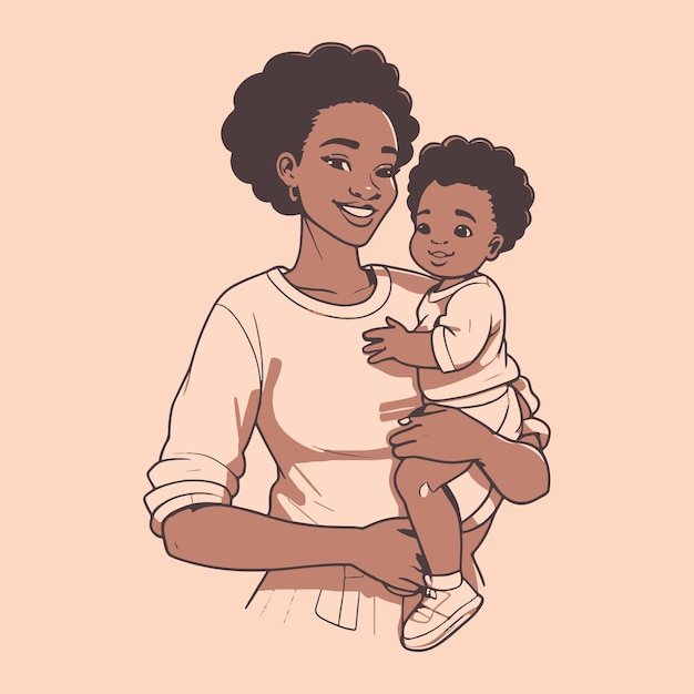 Illustration Dessinée à La Main D'une Mère Et De Son Bébé