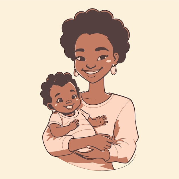 Illustration Dessinée à La Main D'une Mère Et De Son Bébé