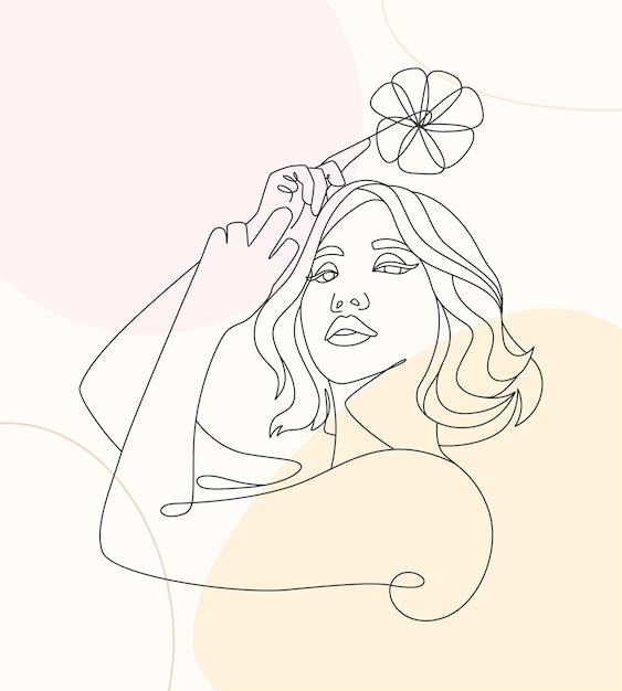 Vecteur illustration dessinée à la main minimale de la femme et des fleurs dessin élégant de style d'une ligne