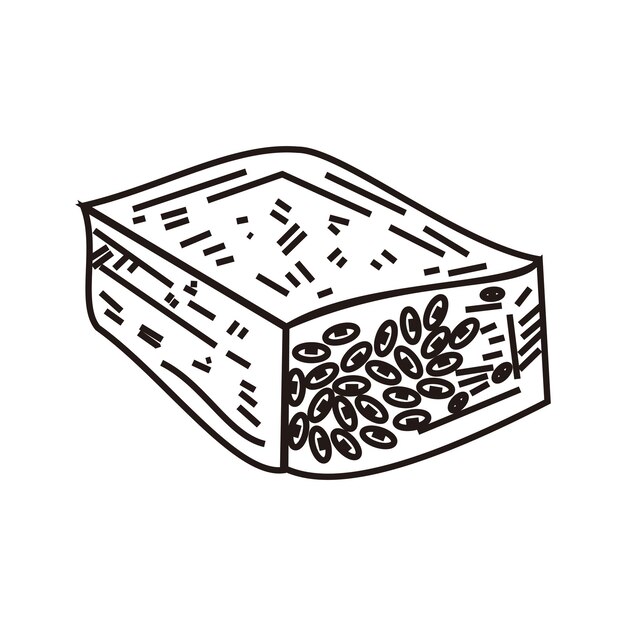 illustration dessinée à la main d'un morceau de tempeh sur un fond blanc élément graphique de ressources