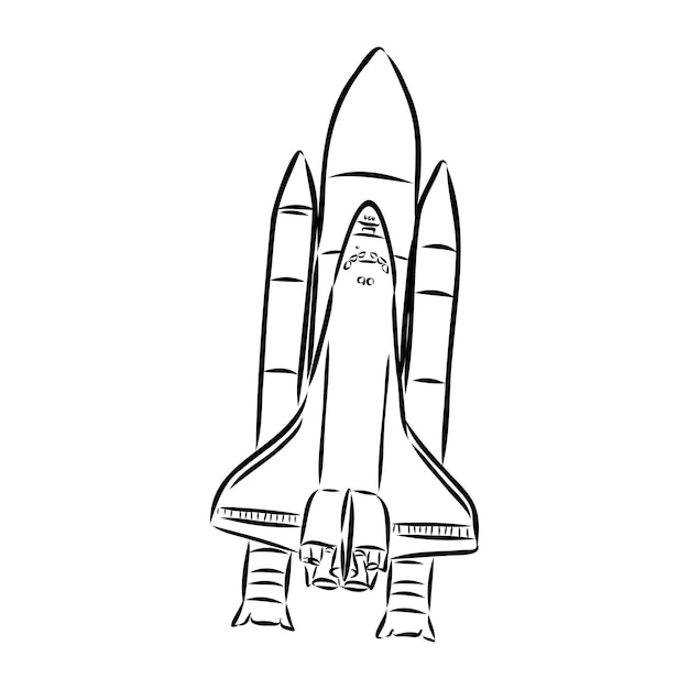 Illustration dessinée à la main d'une navette spatiale géométrique Conception dans un style dot art avec des éléments gravés Croquis isolé sur fond vintage Lancement de fusée spatiale Concept pour la libération de démarrage, etc.
