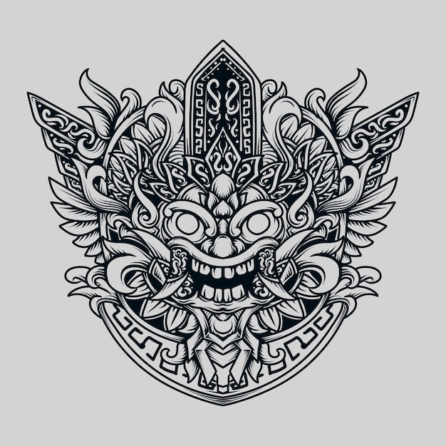 Vecteur illustration dessinée à la main en noir et blanc barong maya