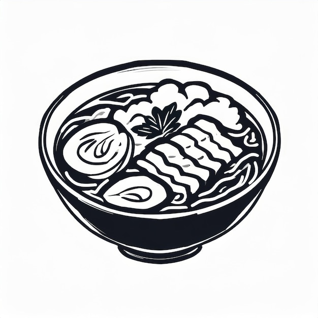 Illustration Dessinée à La Main De Nouilles Ramen Servies Sur Le Bol