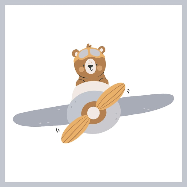 Illustration Dessinée à La Main Avec Un Ours En Peluche Mignon Volant En Avion