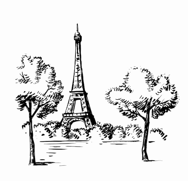 Illustration Dessinée à La Main De Paris Avec La Tour Eiffel