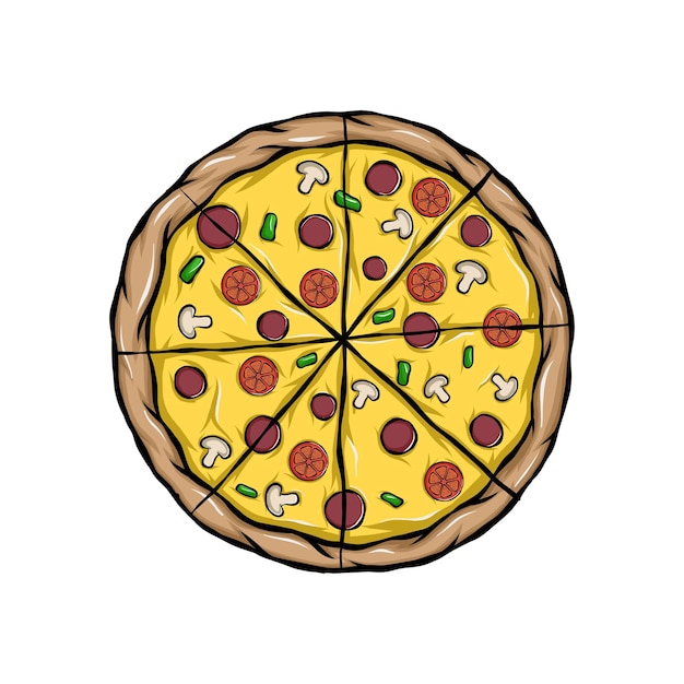 Illustration dessinée à la main d'une pizza savoureuse Concept de restauration rapide vecteur isolé