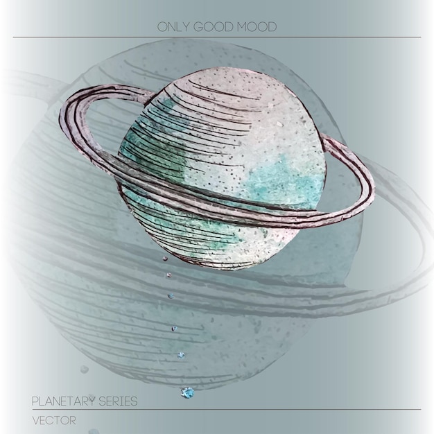 Vecteur une illustration dessinée à la main de la planète uranus adaptée à l'impression